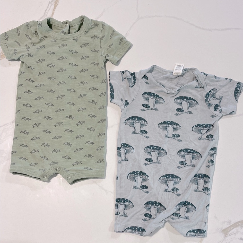 Kate Quinn Rompers - Set of 2 - UFO and Mushroom prints - Size 6-12m